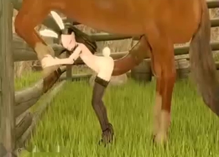 Sexy loli gaped by a hung horse in 3D